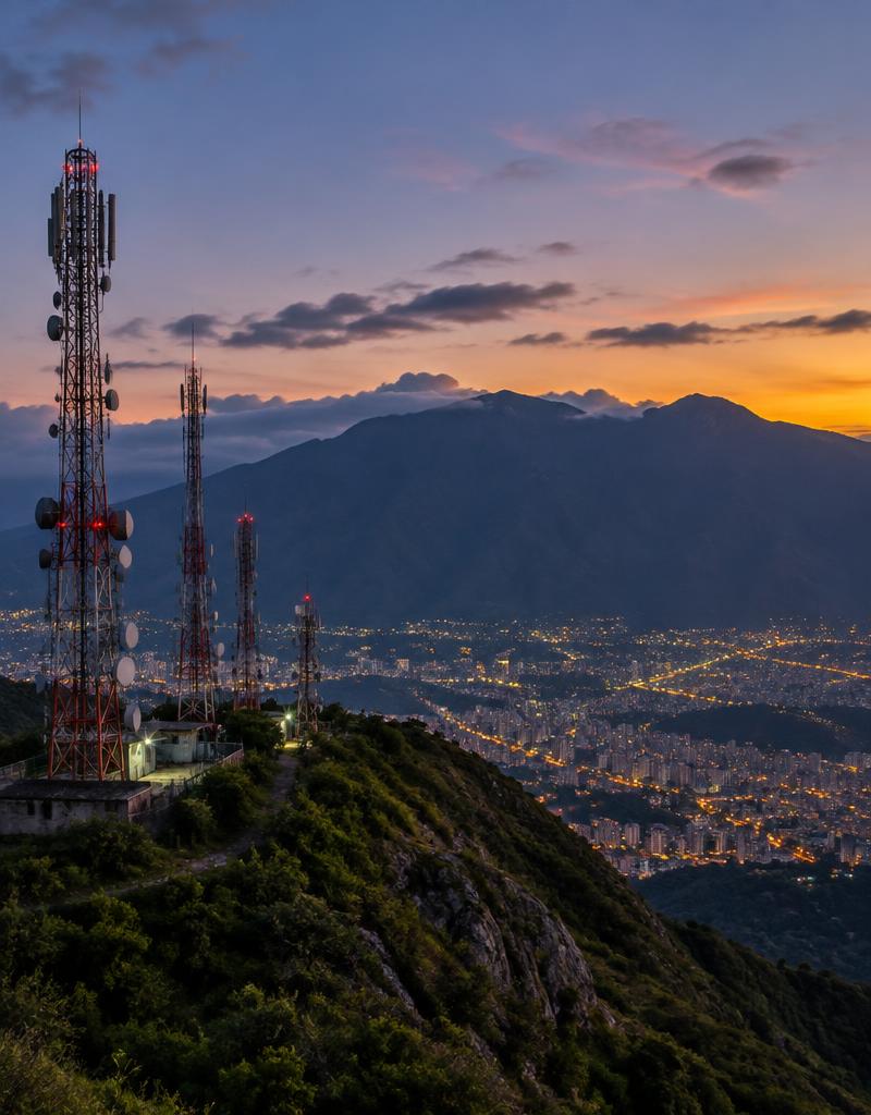 Antenas de telecomunicaciones al anochecer